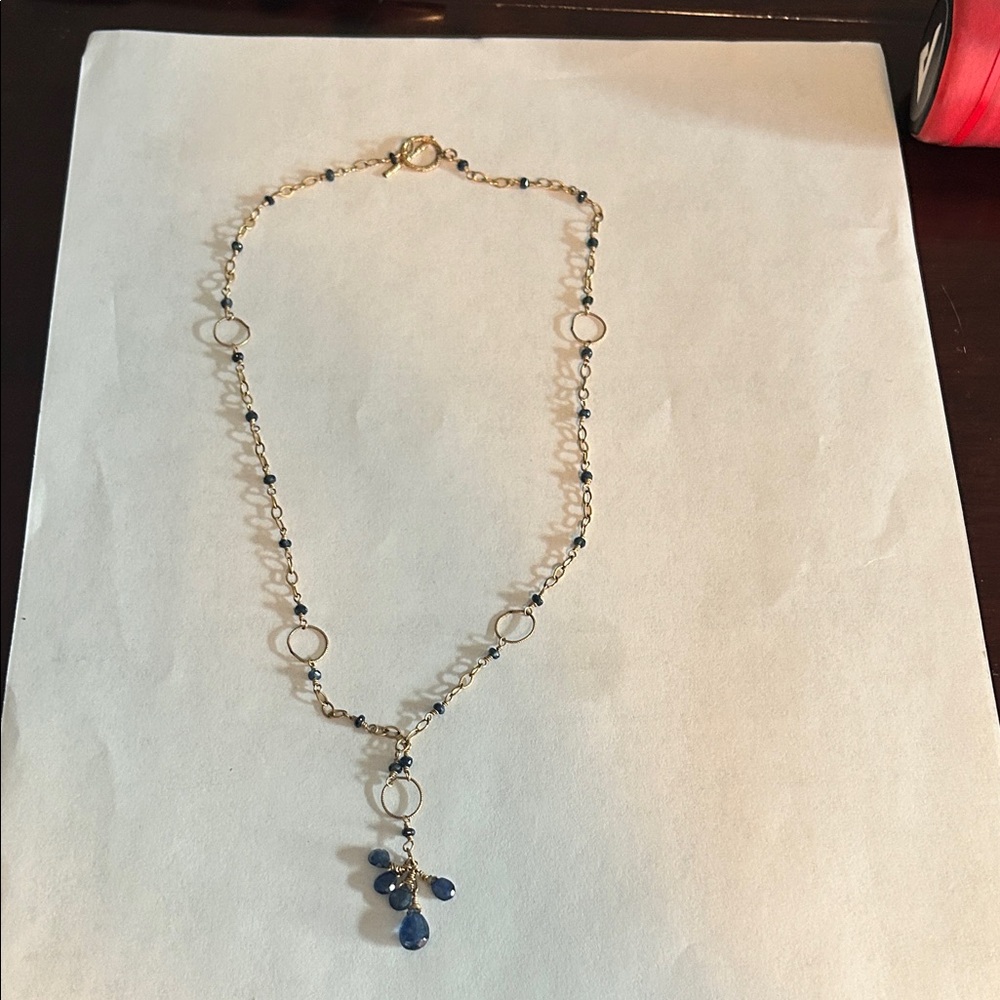 Source Unknown Blue and Gold Beaded Necklace